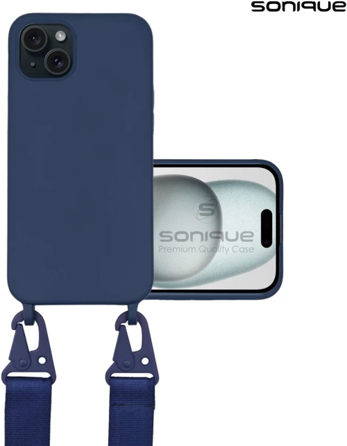 Θήκη Σιλικόνης με Strap CarryHang Sonique Apple iPhone 15 Plus Μπλε Σκούρο - Sonique - Μπλε Σκούρο - iPhone 15 Plus - Θήκες Πλάτης