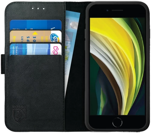 Rosso Deluxe Δερμάτινη Θήκη Πορτοφόλι Apple iPhone SE 2022 / 2020 - Black (8719246238277)