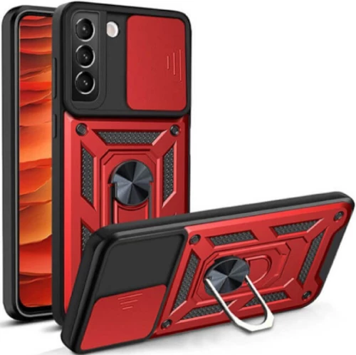 Bodycell Armor Slide - Ανθεκτική Θήκη Samsung Galaxy S21 Plus 5G με Κάλυμμα για την Κάμερα & Μεταλλικό Ring Holder - Red (5206015011917)
