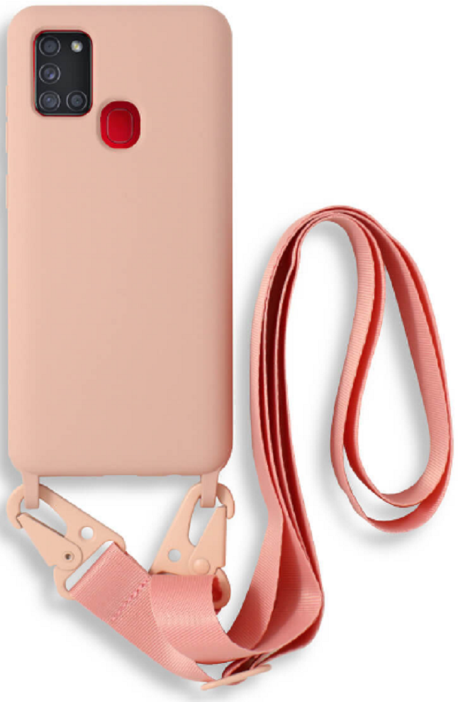 Bodycell Θήκη Σιλικόνης με Λουράκι Λαιμού - Samsung Galaxy A21s - Pink (5206015001222)