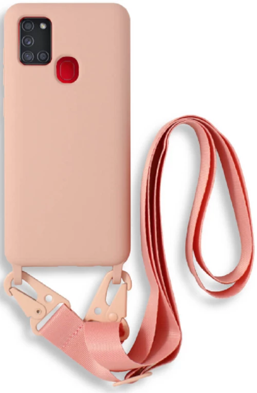 Bodycell Θήκη Σιλικόνης με Λουράκι Λαιμού - Samsung Galaxy A21s - Pink (5206015001222)