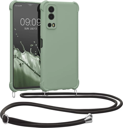 KWmobile Matte Θήκη Σιλικόνης με Λουράκι Λαιμού Vivo Y72 5G - Gray / Green (59899.172)
