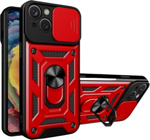 Bodycell Armor Slide - Ανθεκτική Θήκη Apple iPhone 14 Plus με Κάλυμμα για την Κάμερα & Μεταλλικό Ring Holder - Red (5206015013898)