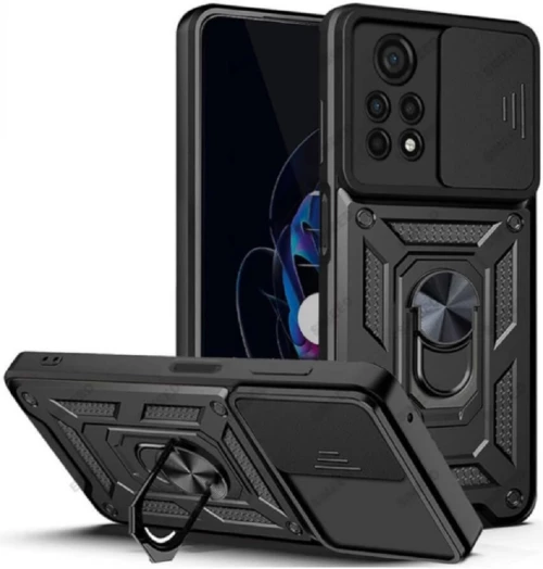 Bodycell Armor Slide - Ανθεκτική Θήκη Xiaomi Poco M4 Pro 4G με Κάλυμμα για την Κάμερα & Μεταλλικό Ring Holder - Black (5206015011009)