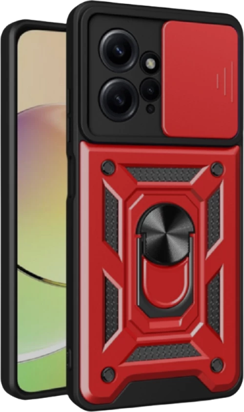 Bodycell Armor Slide - Ανθεκτική Θήκη Xiaomi Redmi Note 12 4G με Κάλυμμα για την Κάμερα & Μεταλλικό Ring Holder - Red (5206015019876)