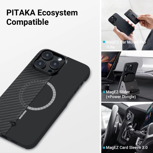Pitaka MagEZ Case 3 - MagSafe Θήκη Aramid Fiber Body Apple iPhone 14 Pro - 1.05mm - 1500D - Black / Grey / Twill (KI1401P)
