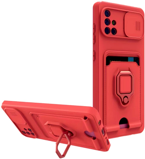 Bodycell Multifunction - Ανθεκτική Θήκη Samsung Galaxy A71 με Λουράκι Λαιμού / Κάλυμμα Κάμερας / Ring Holder / Υποδοχή Κάρτας - Red (5206015013140)