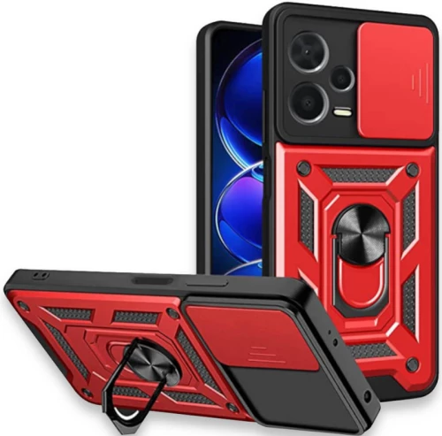 Bodycell Armor Slide - Ανθεκτική Θήκη Xiaomi Poco X5 με Κάλυμμα για την Κάμερα & Μεταλλικό Ring Holder - Red (5206015011559)