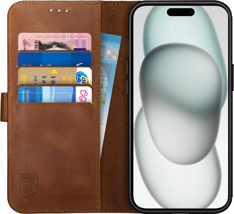 Rosso Deluxe Δερμάτινη Θήκη Πορτοφόλι Apple iPhone 15 Plus - Brown (8719246401527)