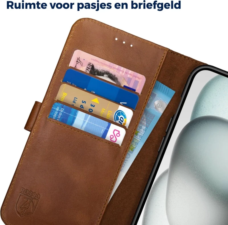 Rosso Deluxe Δερμάτινη Θήκη Πορτοφόλι Apple iPhone 15 Plus - Brown (8719246401527)