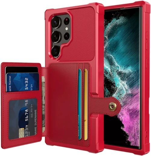 HappyCase 3 σε 1 - Θήκη Σιλικόνης με Ενσωματωμένο PU Πορτοφόλι - Samsung Galaxy S23 Ultra - Red (8719246420764)