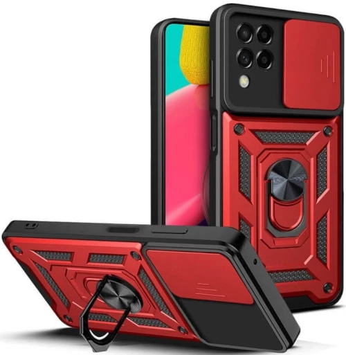 Bodycell Armor Slide - Ανθεκτική Θήκη Samsung Galaxy M33 με Κάλυμμα για την Κάμερα & Μεταλλικό Ring Holder - Red (5206015011443)