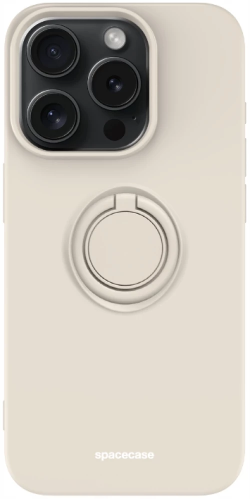 Spacecase Silicone Ring - Θήκη Σιλικόνης με Μεταλλικό Μαγνητικό Ring Holder - Apple iPhone 15 Pro - Bone (5905719103873)