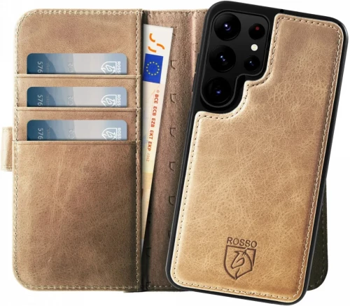 Rosso Elite - MagSafe Δερμάτινη Θήκη / Πορτοφόλι - Samsung Galaxy S23 Ultra - Light Brown (8719246441981)