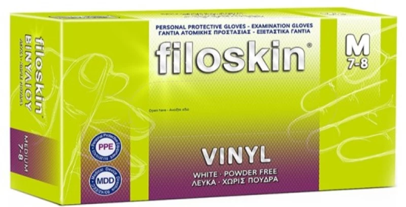 Filoskin Γάντια Βινυλίου Λευκά Χωρίς Πούδρα Medium X 100 Τμχ