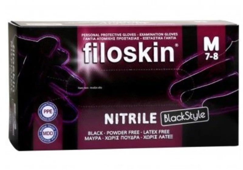 Filoskin Γάντια Νιτριλίου Χωρίς Πούδρα Medium Blackstyle x 100 Τμχ