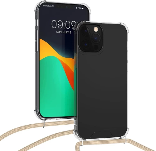 KWmobile Διάφανη Θήκη Σιλικόνης με Λουράκι Λαιμού - Apple iPhone 13 Pro - Transparent / Gold (55963.21)