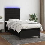 Κρεβάτι Boxspring με Στρώμα & LED Μαύρο 90x200 εκ. Υφασμάτινο Μαύρο 3134927