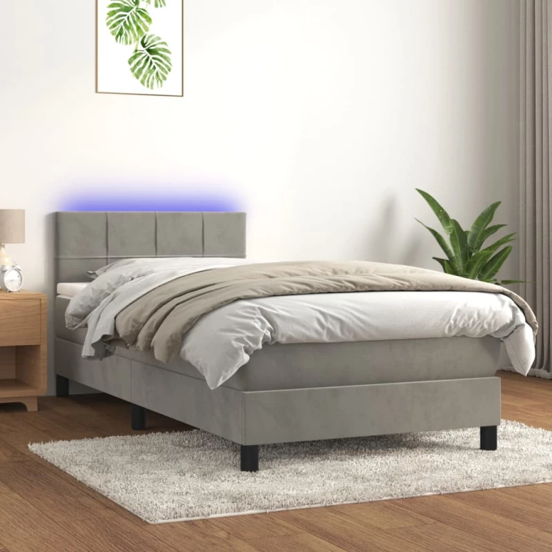 Κρεβάτι Boxspring με Στρώμα & LED Αν.Γκρι 90x190 εκ. Βελούδινο Γκρι 3134375