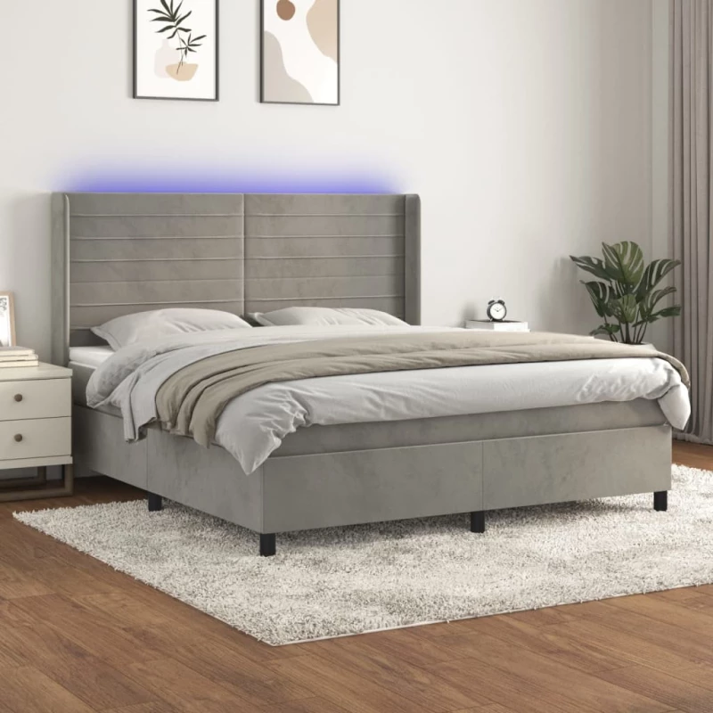 Κρεβάτι Boxspring με Στρώμα & LED Αν.Γκρι 180x200 εκ. Βελούδινο Γκρι 3139637