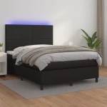 Κρεβάτι Boxspring με Στρώμα & LED Μαύρο 140x200 εκ. Συνθ. Δέρμα Μαύρο 3135825