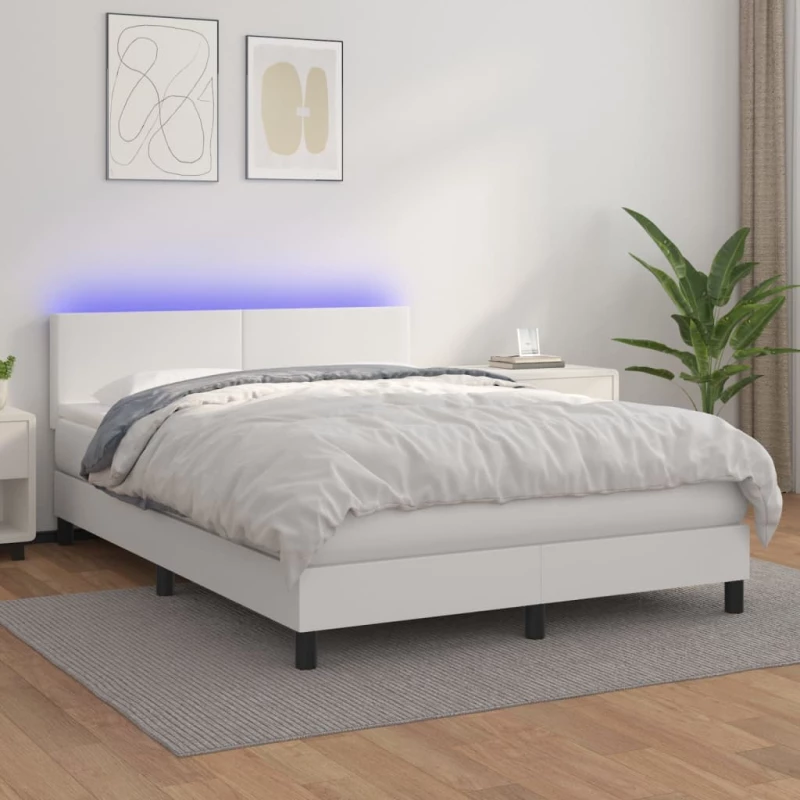 Κρεβάτι Boxspring με Στρώμα & LED Λευκό 140x200 εκ. Συνθ. Δέρμα Λευκό 3134106