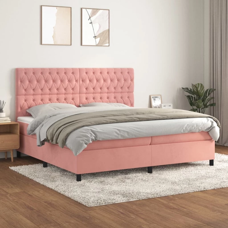 Κρεβάτι Boxspring με Στρώμα Ροζ 200x200 εκ. Βελούδινο Ροζ 3143228