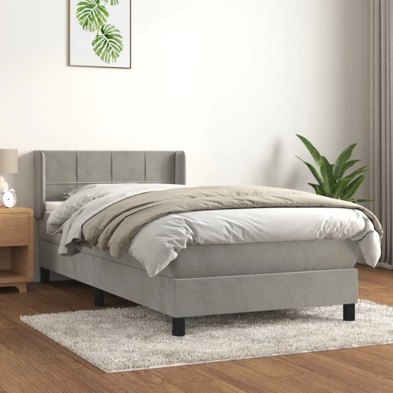 Κρεβάτι Boxspring με Στρώμα Ανοιχτό Γκρι 80x200 εκ. Βελούδινο 3130925