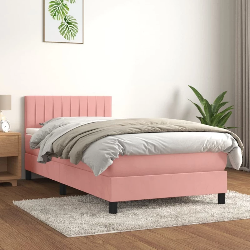 Κρεβάτι Boxspring με Στρώμα Ροζ 100x200 εκ. Βελούδινο Ροζ 3141412