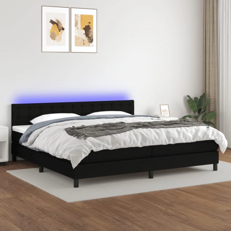 Κρεβάτι Boxspring με Στρώμα & LED Μαύρο 200x200 εκ. Υφασμάτινο Μαύρο 3133503