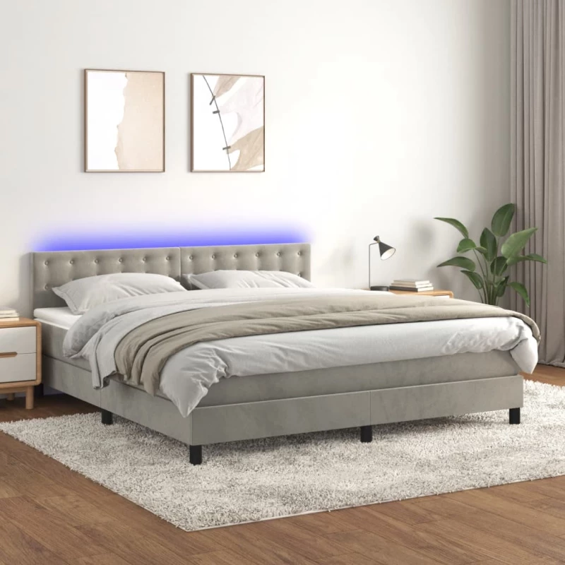 Κρεβάτι Boxspring με Στρώμα & LED Αν.Γκρι 180x200 εκ. Βελούδινο Γκρι 3134657