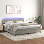 Κρεβάτι Boxspring με Στρώμα & LED Αν.Γκρι 180x200 εκ. Βελούδινο Γκρι 3134657