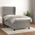 Κρεβάτι Boxspring με Στρώμα Ανοιχτό Γκρι 90x190 εκ. Βελούδινο Γκρι 3129363