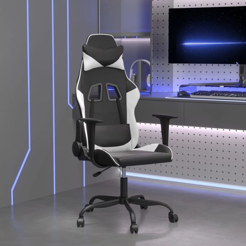 Καρέκλα Gaming Μαύρο/Λευκό από Συνθετικό Δέρμα Μαύρο 3143646