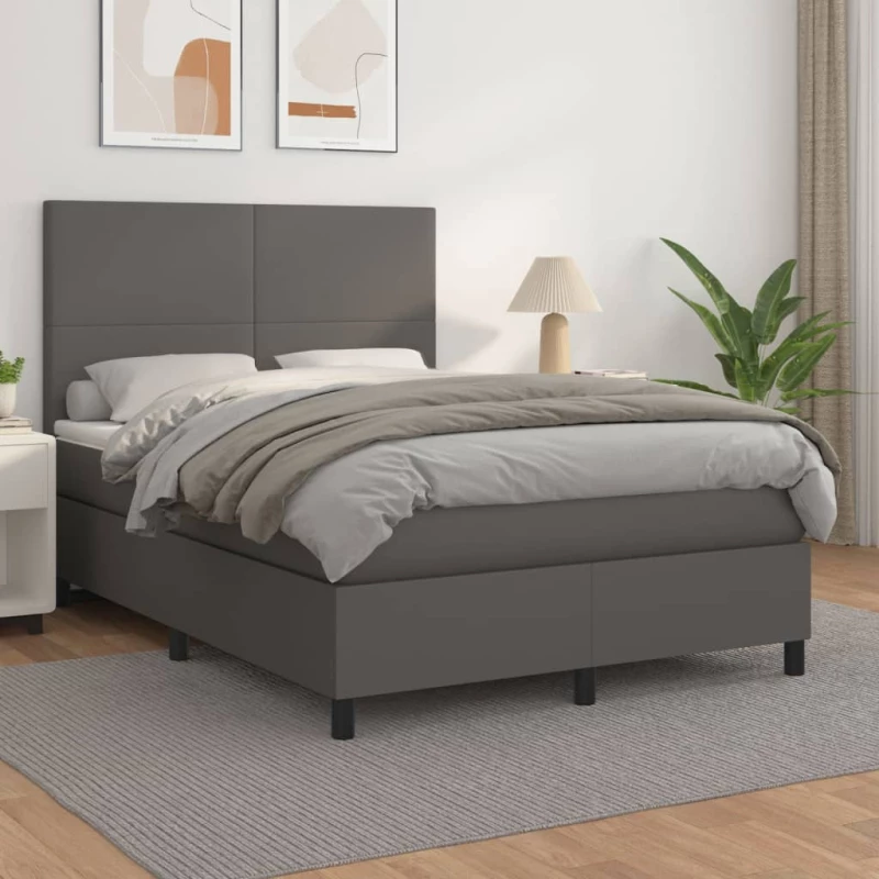 Κρεβάτι Boxspring με Στρώμα Γκρι 140x200εκ. από Συνθετικό Δέρμα Γκρι 3142729