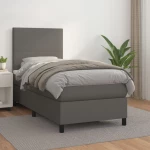 Κρεβάτι Boxspring με Στρώμα Γκρι 100x200εκ. από Συνθετικό Δέρμα Γκρι 3142711