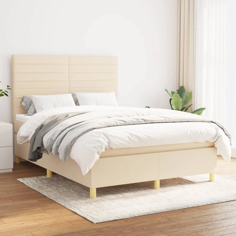 Κρεβάτι Boxspring με Στρώμα Κρεμ 140x190 εκ. Υφασμάτινο Κρεμ 3142414