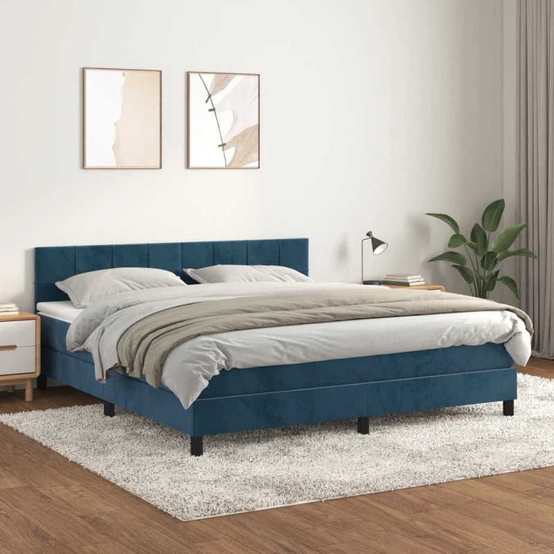Κρεβάτι Boxspring με Στρώμα Σκούρο Μπλε 180x200 εκ. Βελούδινο Μπλε 3141321