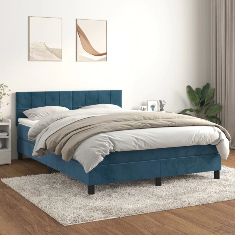 Κρεβάτι Boxspring με Στρώμα Σκούρο Μπλε 140x190 εκ. Βελούδινο Μπλε 3141303