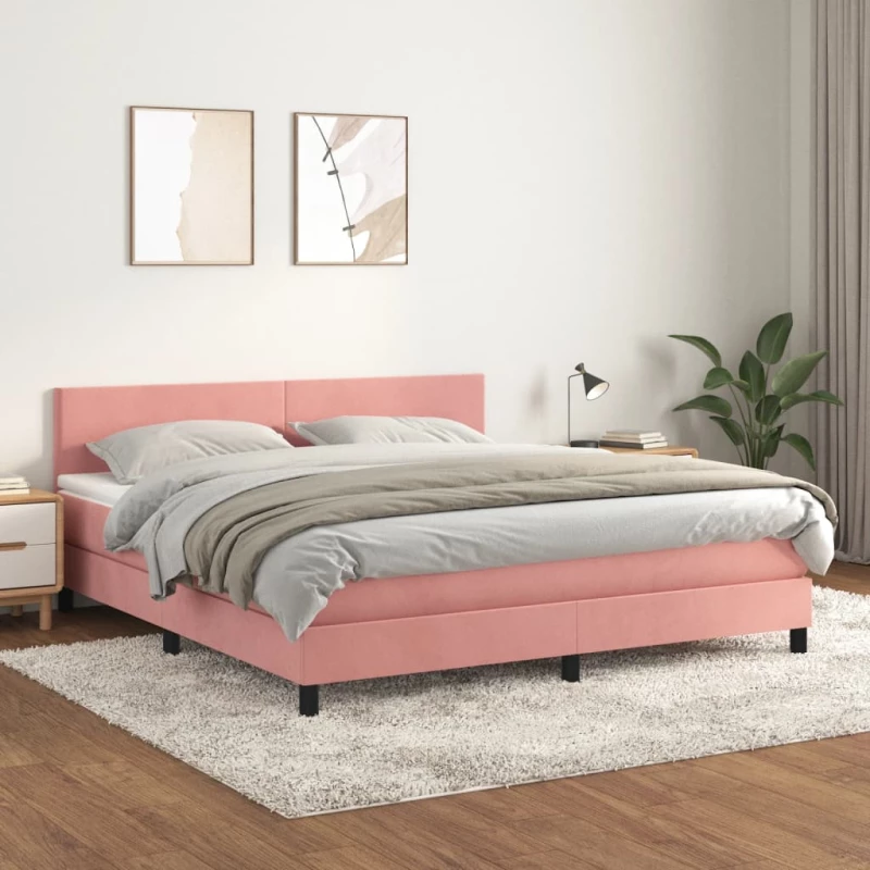 Κρεβάτι Boxspring με Στρώμα Ροζ 160x200 εκ. Βελούδινο Ροζ 3141196