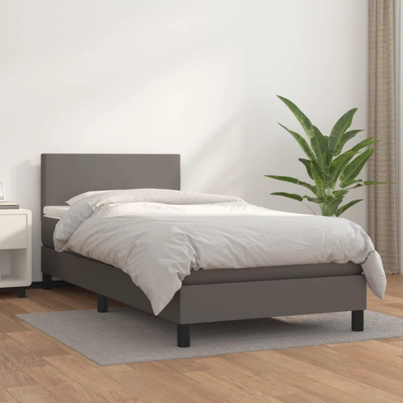 Κρεβάτι Boxspring με Στρώμα Γκρι 90x200 εκ. από Συνθετικό Δέρμα Γκρι 3140985