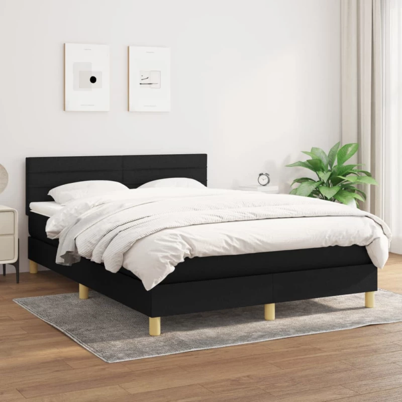 Κρεβάτι Boxspring με Στρώμα Μαύρο 140x190 εκ. Υφασμάτινο Μαύρο 3140691