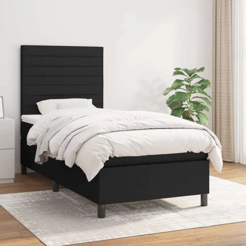 Κρεβάτι Boxspring με Στρώμα Μαύρο 90x200 εκ. Υφασμάτινο Μαύρο 3141827
