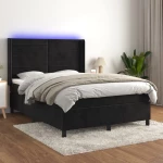 Κρεβάτι Boxspring με Στρώμα & LED Μαύρο 140x190 εκ. Βελούδινο Μαύρο 3139621