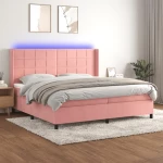 Κρεβάτι Boxspring με Στρώμα & LED Ροζ 200x200 εκ. Βελούδινο Ροζ 3139588