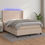 Κρεβάτι Boxspring Στρώμα&LED Καπουτσίνο 140x200 εκ. Συνθ. Δέρμα Καφέ 3139270