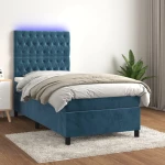 Κρεβάτι Boxspring με Στρώμα & LED Σκ. Μπλε 90x200 εκ. Βελούδινο Μπλε 3136285