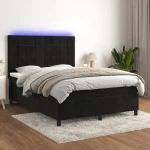 Κρεβάτι Boxspring με Στρώμα & LED Μαύρο 140x190 εκ. Βελούδινο Μαύρο 3136121