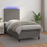 Κρεβάτι Boxspring με Στρώμα & LED Γκρι 100x200 εκ. Συνθ. Δέρμα Γκρι 3135811