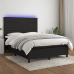 Κρεβάτι Boxspring με Στρώμα & LED Μαύρο 140x200 εκ. Υφασμάτινο Μαύρο 3134959